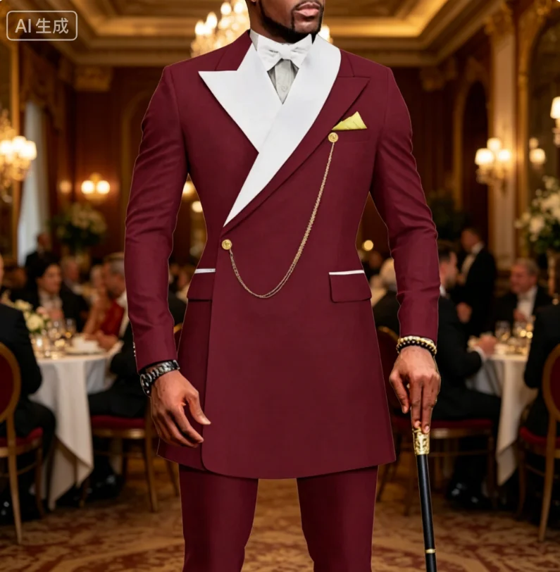 

Black Men Suit Slim Fit New Luxury African Wedding Tuxedos for Men Tailor-made Fashion Dinner Party Jacket Pants 2 Pieces Set