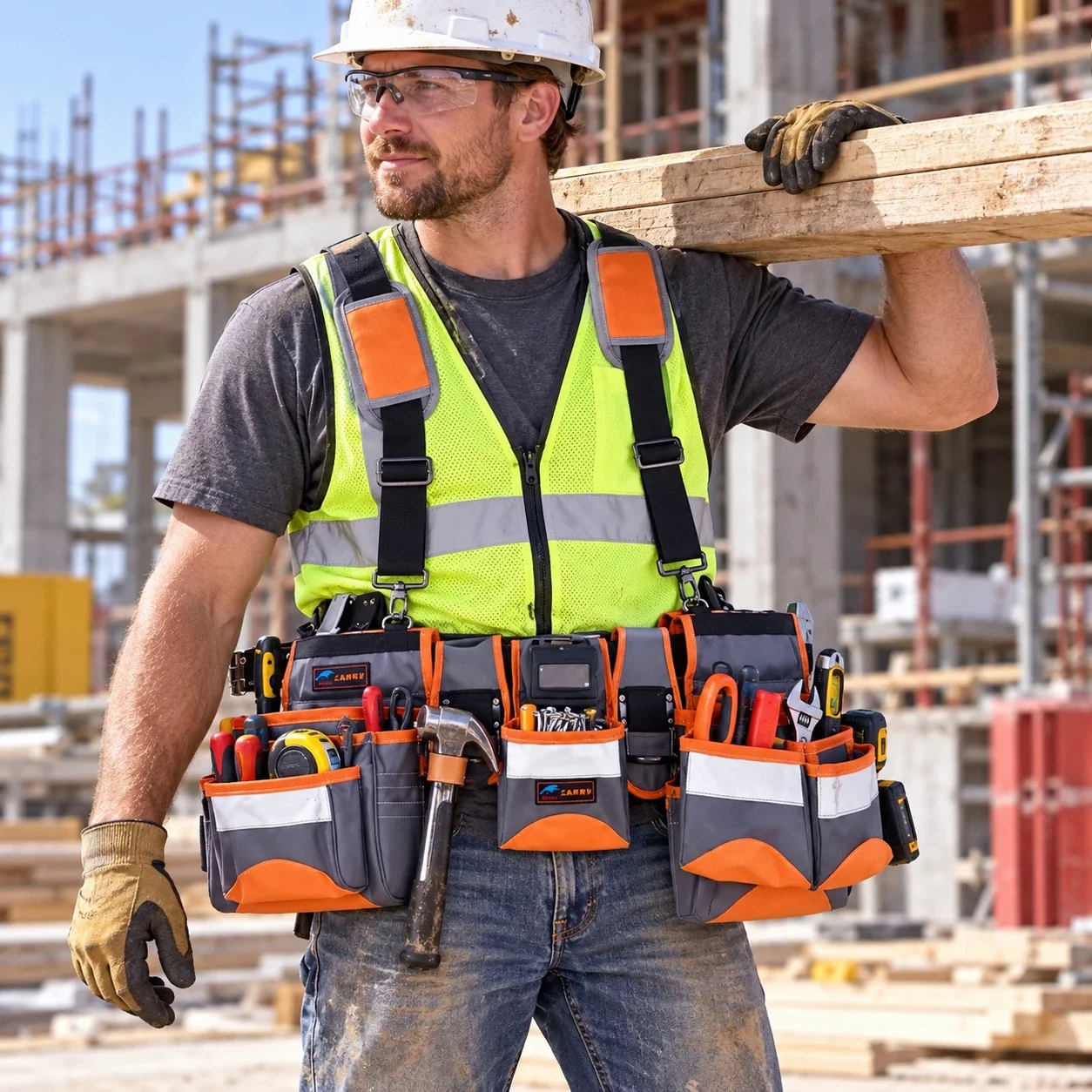 Adjustable Lumbar Support Tool Belt - Backpack Suspenders Portable Yoke-style for Electrician