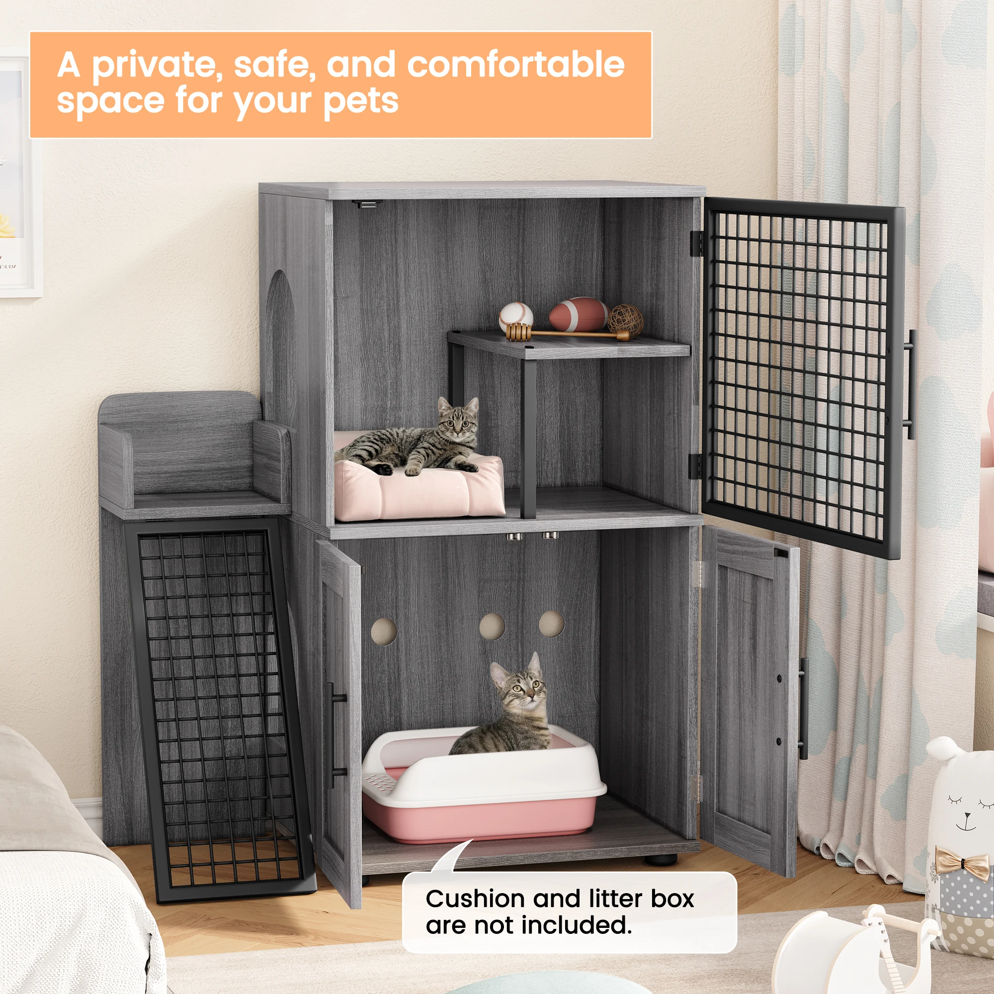 Double-Tier Cat Litter Box Enclosure 8