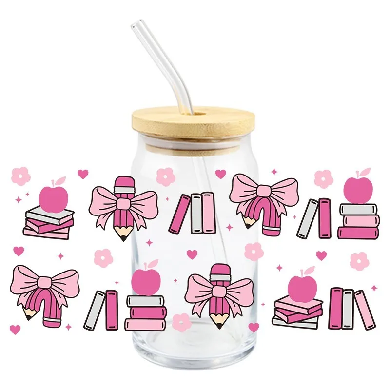 3D UV DTF Transfers Stickers 16oz Cup Wraps Teacher's Day Books Pen Bow Decals Waterproof Durable Sticker