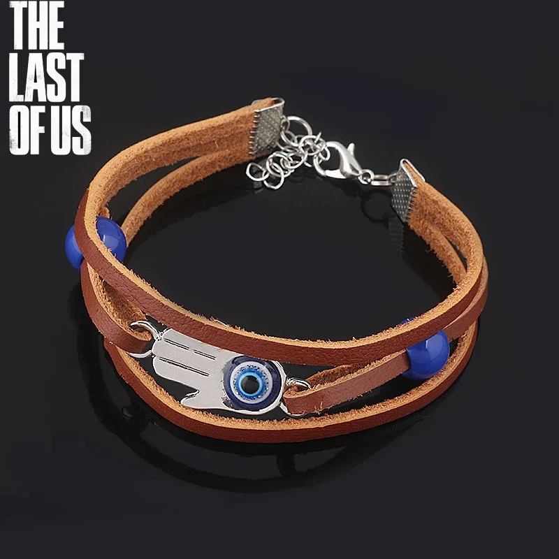 Game The Last of Us Part 2 Ellie Dina Hamsa Bracelet Evil Eye Blue Beads Leather Bracelets Bangles for Women Men Jewelry