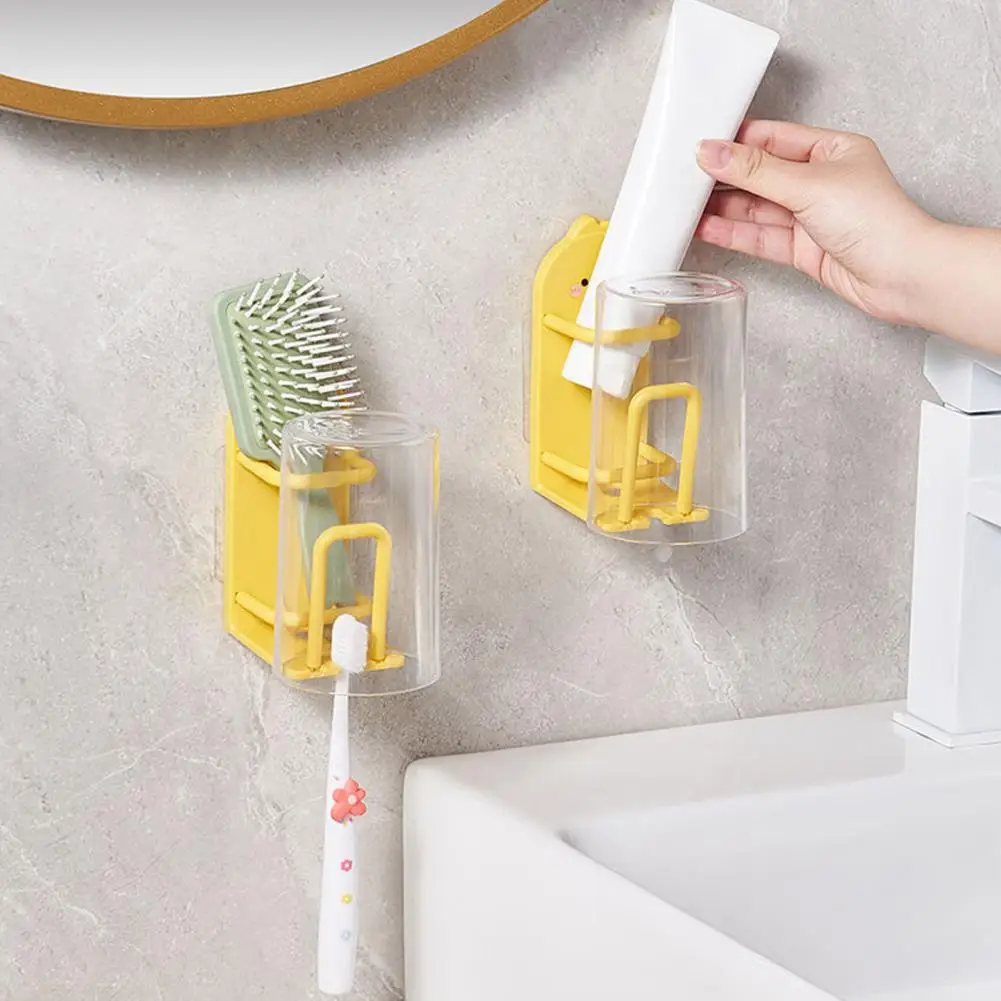 Yellow Duck Toothbrush Holder Bathroom Toothbrush Organizer Duck Shape Cartoon Toothbrush Holder Wall Mounted for Hotel