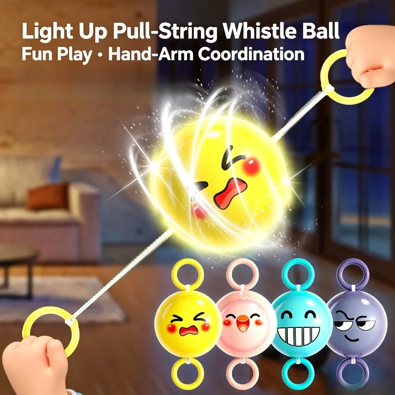 Light Up Pull‑string Whistle Ball Toy Colorful Expression Spinning Flying Ball Hand‑eye Coordination Game Kids Party Gift