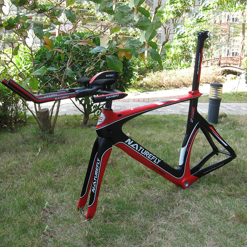 Naturefly Red Carbon Triathlon Bike Frame TT Bicycle Frame Time Trial Frameset With Aero Bar