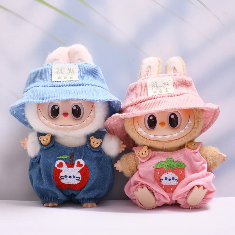 

17 см кукла LABUBU кулон плюшевое яблоко маленькое животное джинсовый комбинезон DIY наряд аксессуар для 15-17 см новый стиль кукольная одежда