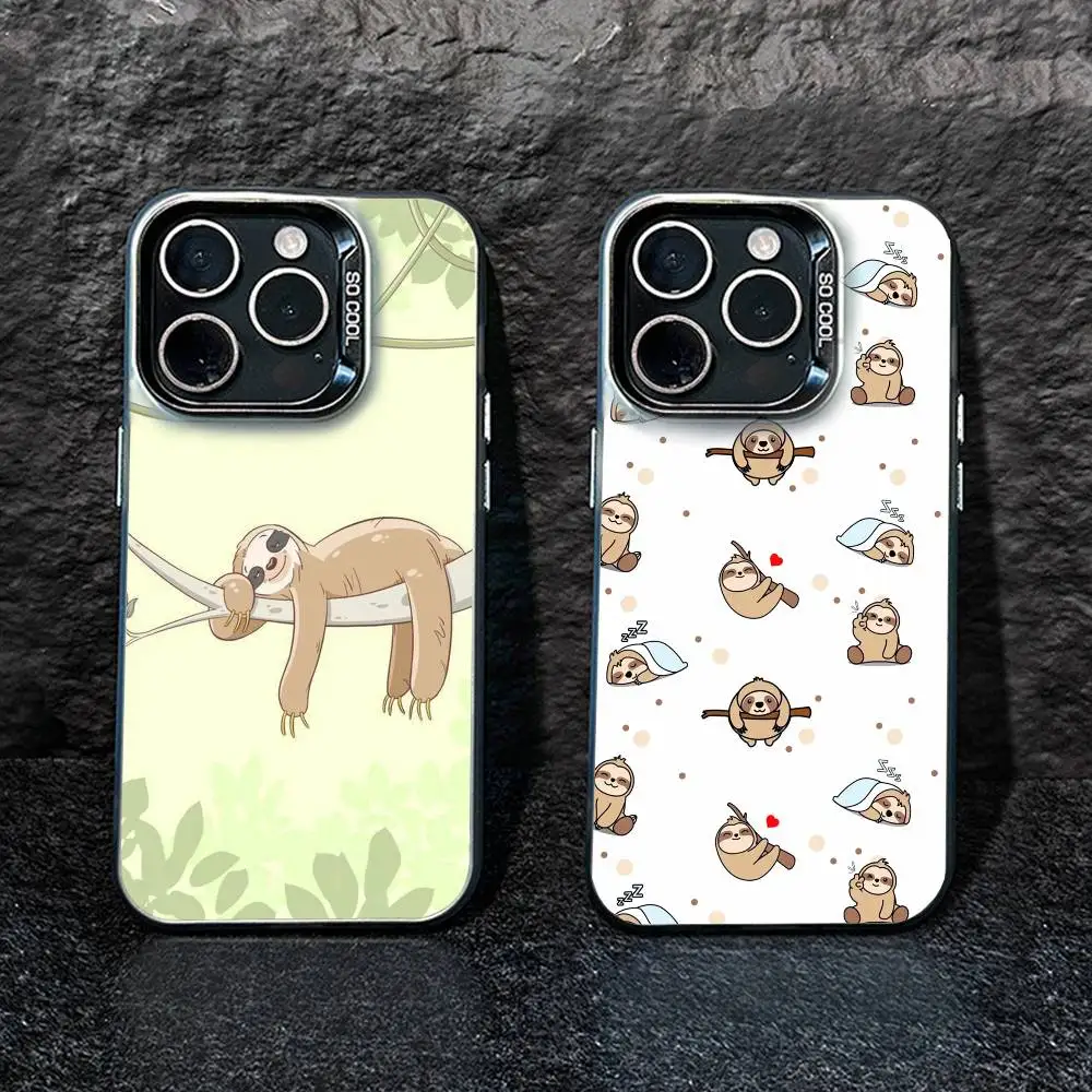 

Cartoon Sloth Animal Cute Phone Case For iPhone17, 16,15,14,13,12 Pro Max Black Candy Matte Shockproof Cover