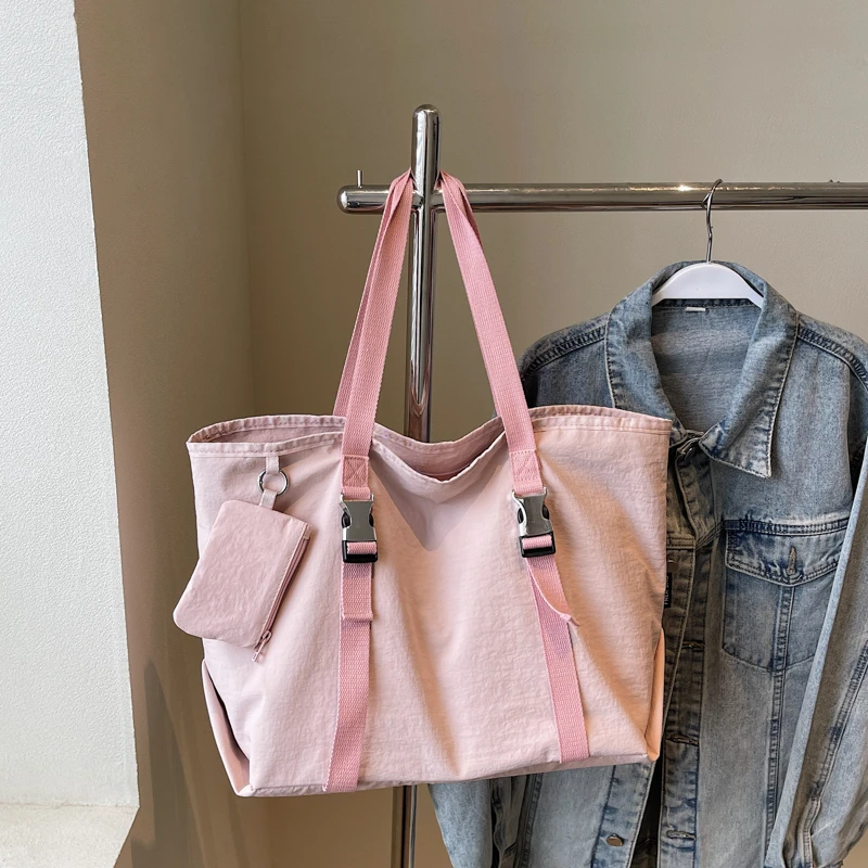 Large Capacity Nylon Tote Bag Women Casual Shoulder Bag with Detachable Small Pouch Lightweight Waterproof Work Travel Handbag