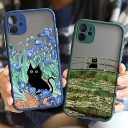 Retro Oil Painting Van-Gogh Cat Phone Case for iPhone 16 11 13 12 14 15 Pro Max Mini 7 8 Plus Cute Shockproof Hard Covers Fundas