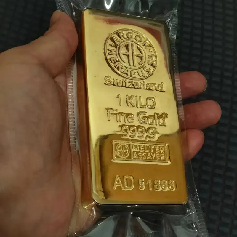 DMH-Simulation Swiss Gold Bar 1000g Brick Solid Copper Plated Ornament Sample Prop for Collectors And Investors