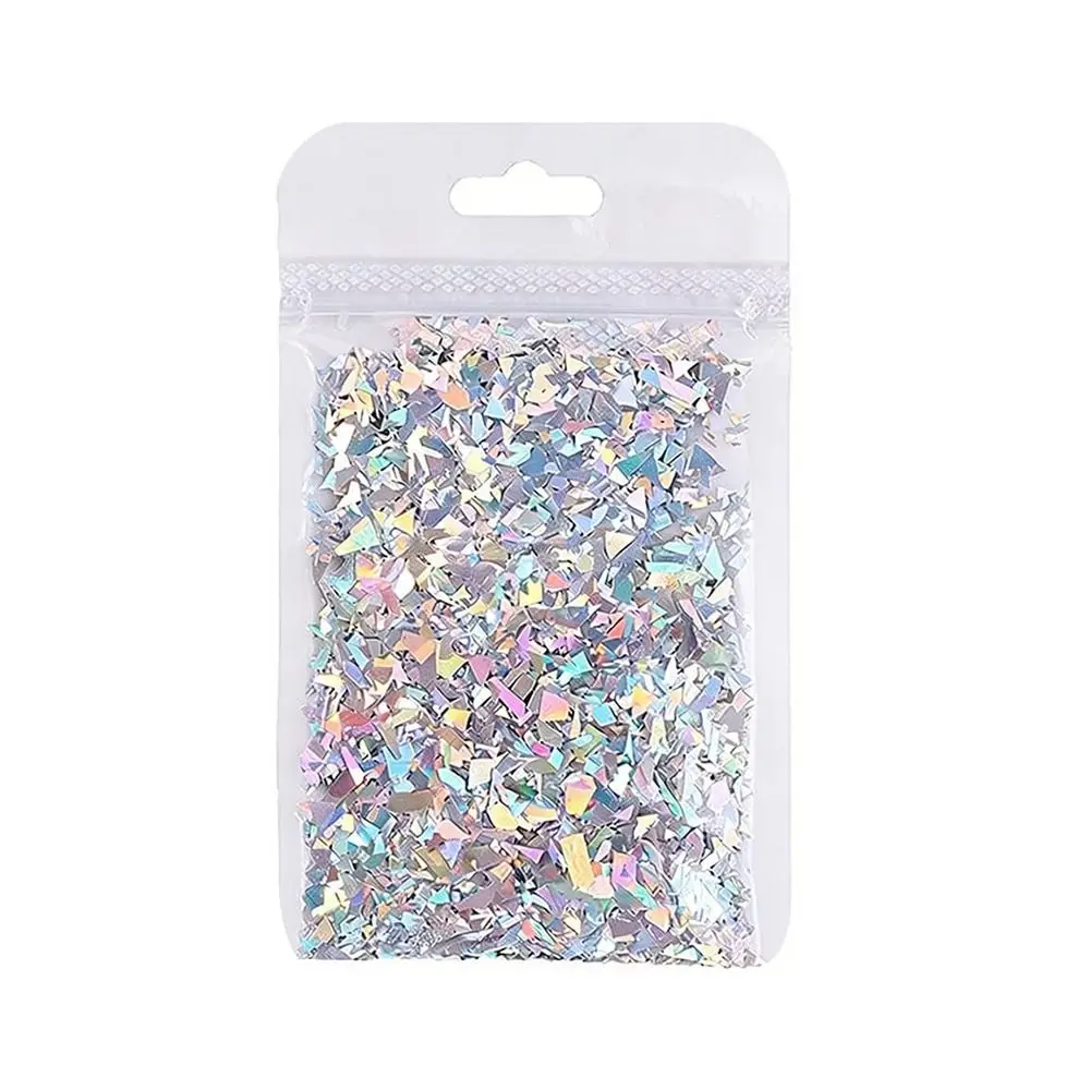 New Aurora Nail Glitters Laser Silver Sparkly Sliver Chunky Glitter Acrylic Holographic Nail Art Supplies for Women DIY Manicure