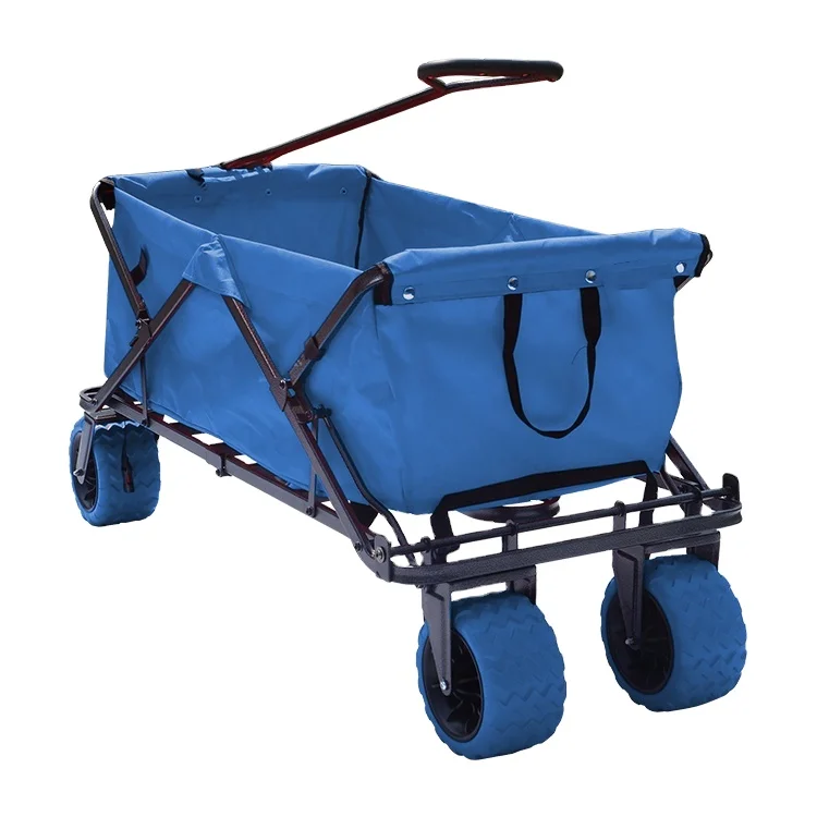 Collapsible Heavy Duty Steel Hand Cart-All Terrain Folding Wagon Cart With Universal Wheels for Beach Use