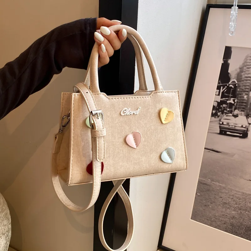 

2025 Summer Square Bag Womens Trendy Heart Design Tote Cute Shoulder Basket Purse Minimalist Commuter Crossbody