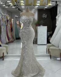 Arabic White Beading Evening Dresses Luxury Leaves Crystals Mermaid Party Second Reception Cocktail Gowns Robes Dubai Gowns 2024