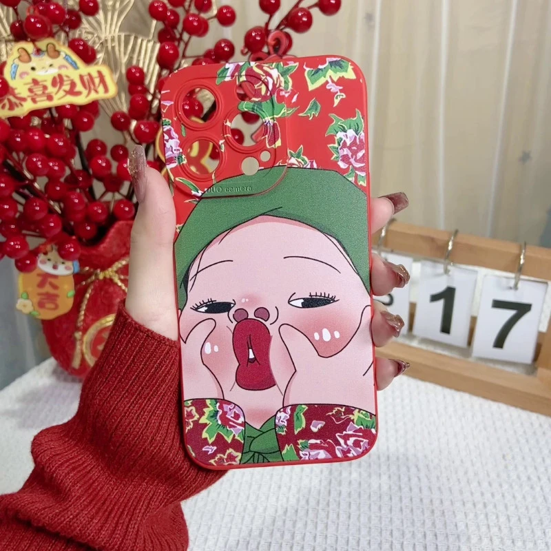 

For Realme 14X 13 12 11 Pro Plus 12X Lite 5G 4G Phone Case Chinese Northeast Big Flower Cute Girl Boy Cover