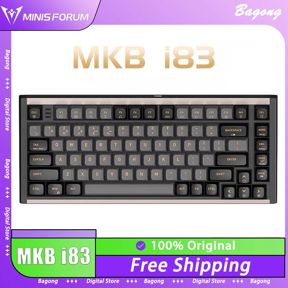 

Механическая клавиатура Minisforum MKB i83 из алюминиевого сплава, три режима, RGB Беспроводная игровая клавиатура, горячая переключение, ПК, аксессуары для геймеров Office