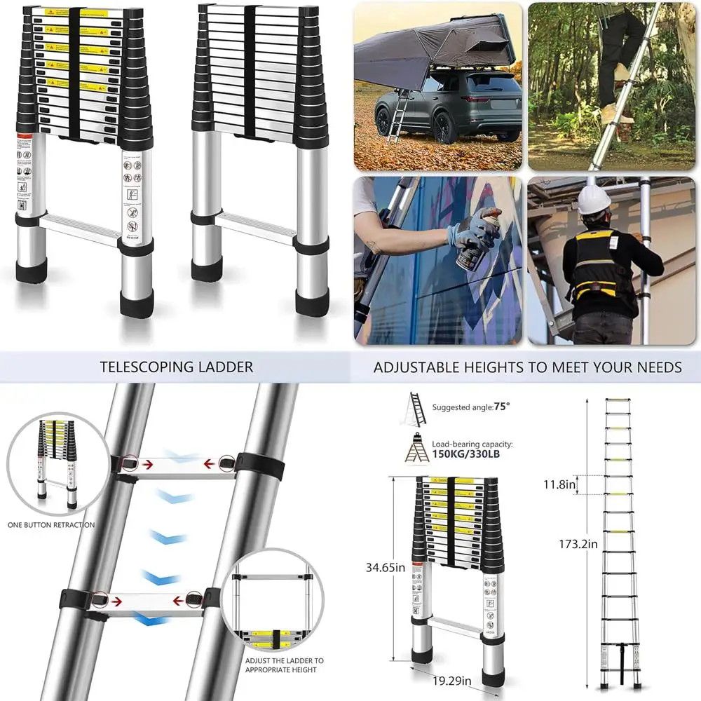 

Алюминиевая телескопическая лестница 14,5 футов - выдвижная лестница-чердак для домашнего и наружного использования