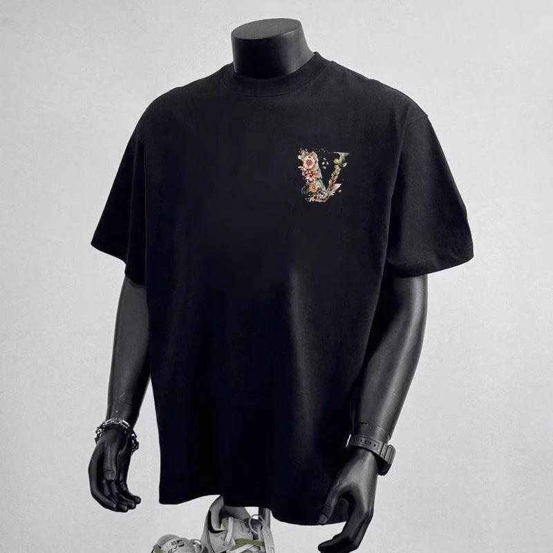 Summer Watercolor Floral Letter Print Luxurious Brand Letter T-shirt 100%cotton Men's Short-sleeved T-shirt 2026 Men's Clothing