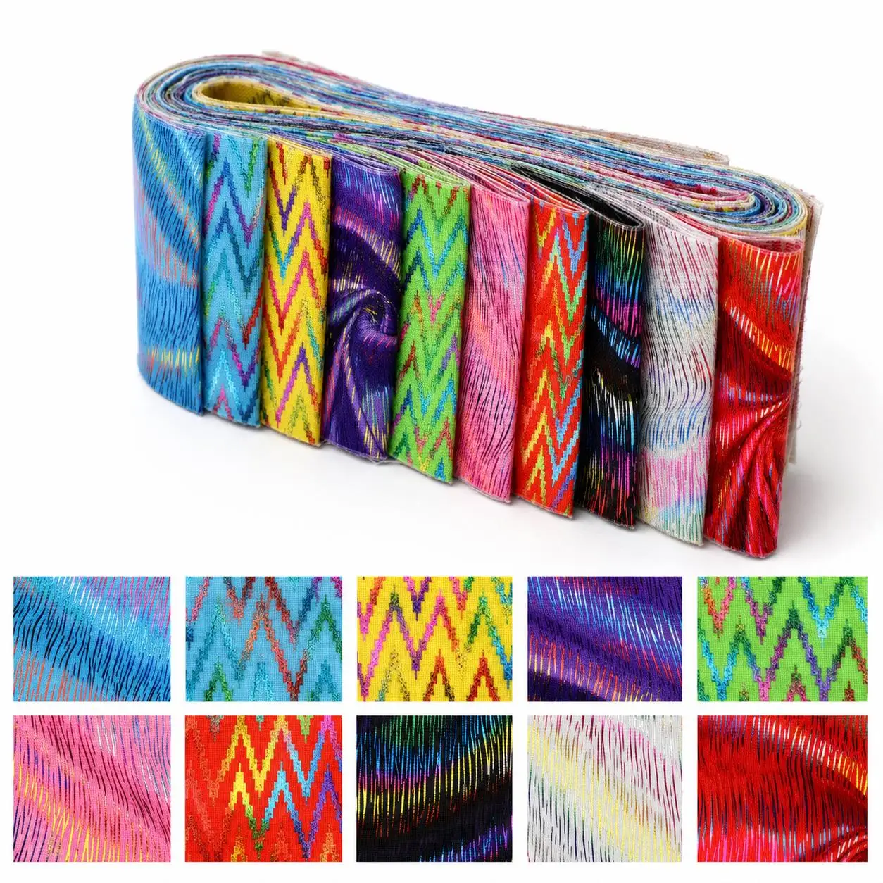 10pcs Vintage Chevron Jelly Roll Fabric Strips 2.5X19.7inch Pre-Cut Polyester For Patchwork Quilts, Table Runners, Placemats