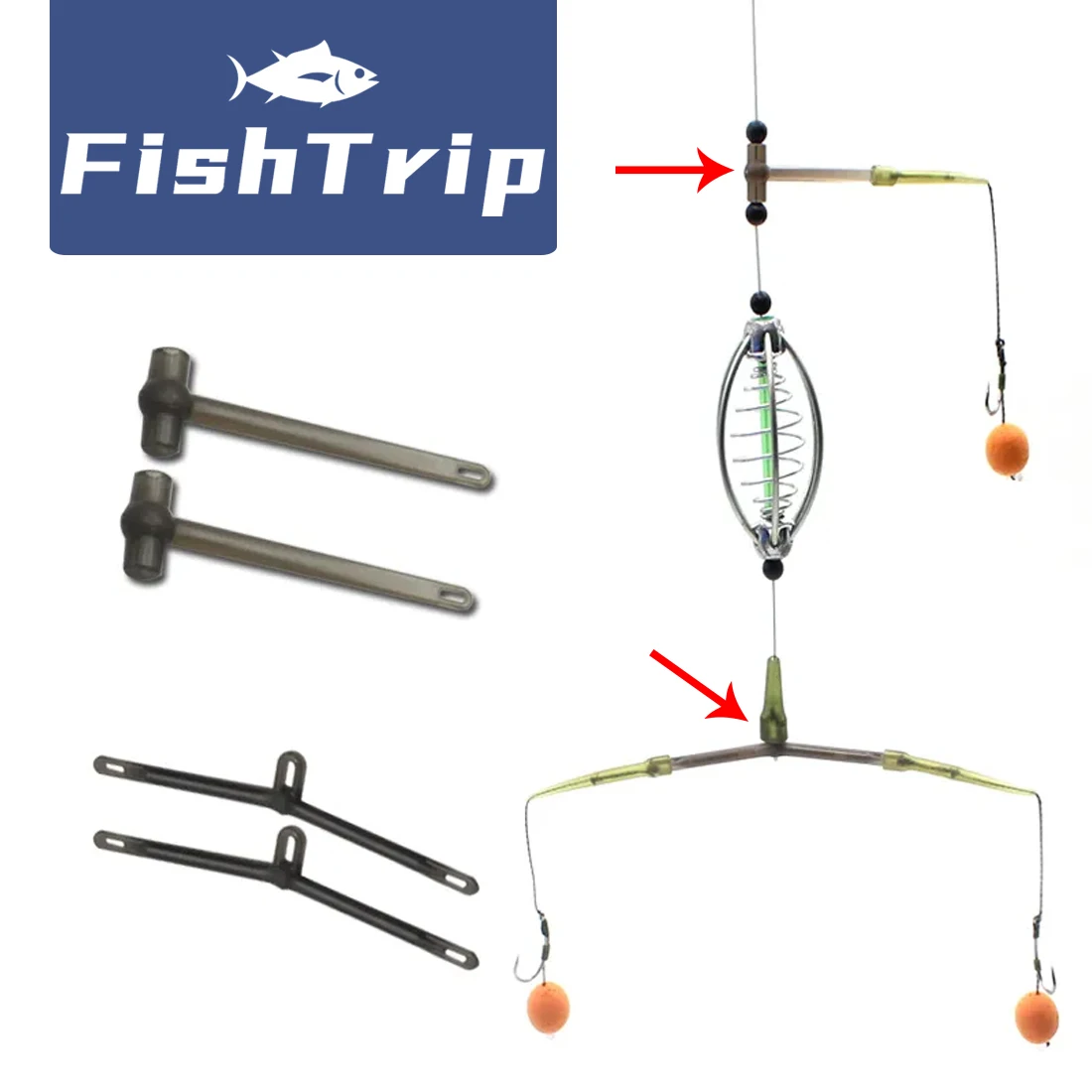 FishTrip 6Pcs Carp Fishing Accessories Anti Tangle System Break-away Spreader Bar For Method Feeder (Fish 2 Baits at Once)