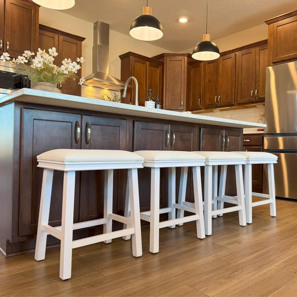 

White Bar Stools Set of 4 - Solid Wood Legs Counter Height Barstools, 24 inch Kitchen Counter Island Stools