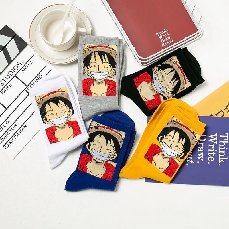 One Piece Pure Cotton Deodorant Antibacterial Anti-Slip Non-Falling Luffy Cartoon Anime Sports Socks Unisex Cute Peripheral