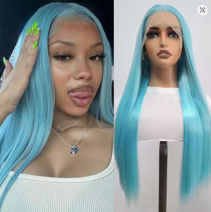 

Blue Lace Front Wigs 13x4 Free Part Pre Plucked Hairline Glueless Long Straight Hair Wigs Light Blue Color Hair