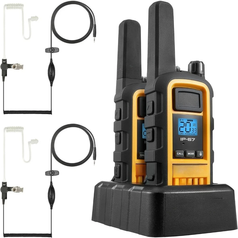 FRS Two Way Radio Long Range 2 Watt Waterproof Rechargeable 2 Pack with Headsets