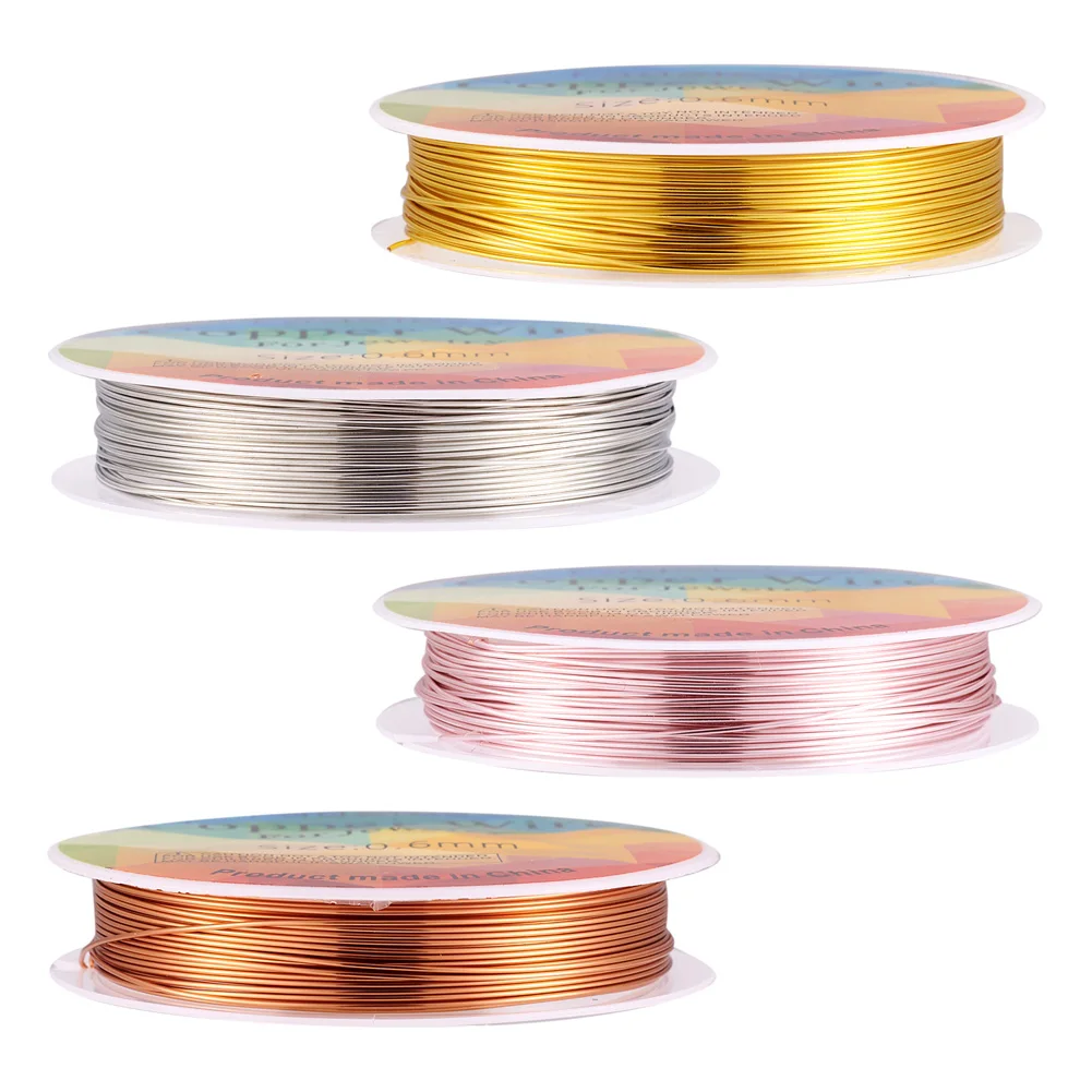 

4 Rolls 0.6mm Copper Jewelry Wire Beading Wire Metal String Wire for DIY Craft Jewelry Making Beading Cord String Wire