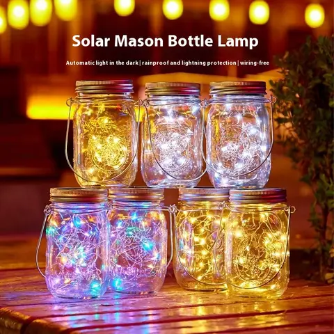 Solar - Powered Mason - Jar - Lanternas de desejos estilo: luzes suspensas para jarros de vidro ao ar livre para pátios, gramados e paredes