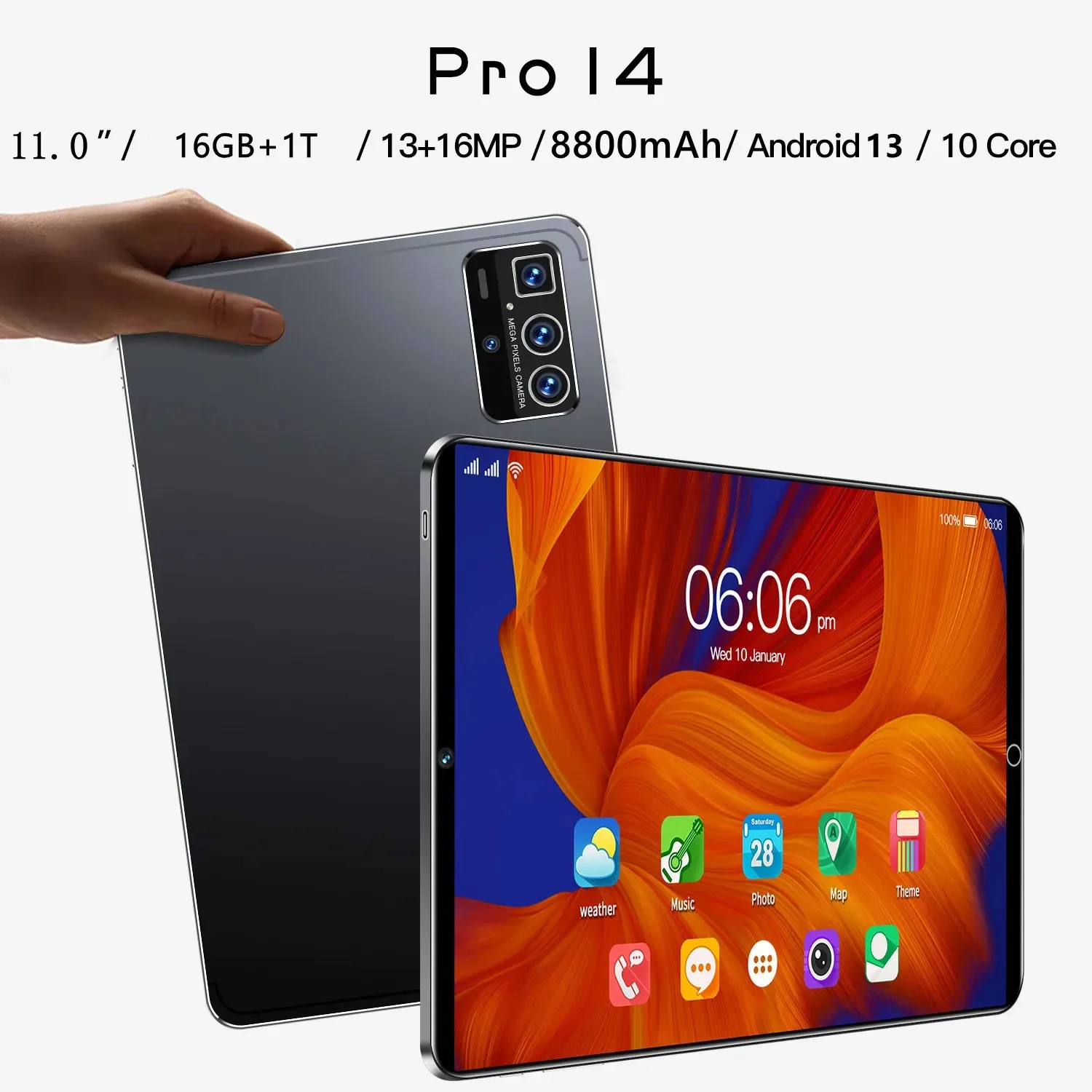 2025 새로운 11 인치 기존 태블릿 Android13 16GB Ram 1TB Rom 듀얼 SIM 10 코어 WPS GPS 블루투스 5G 네트워크 전화 통화 태블릿 PC