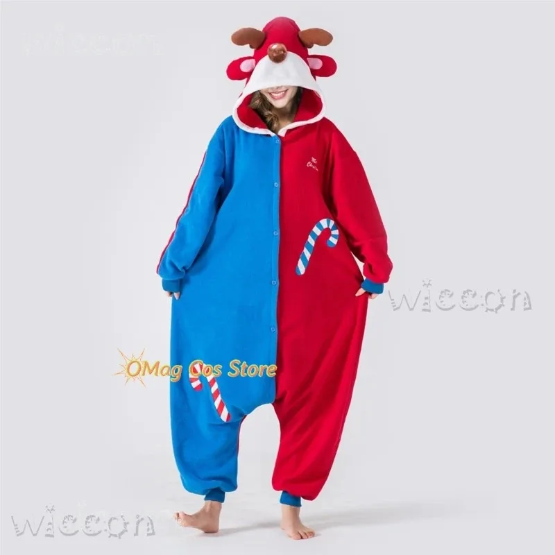 

COSda@Unisex Cute Deer Cosplay Hooded Jumpsuit Sleeprobe Christmas Elk Cute Outfit Autumn Winter Polar Fleece Animal Pajamas Par