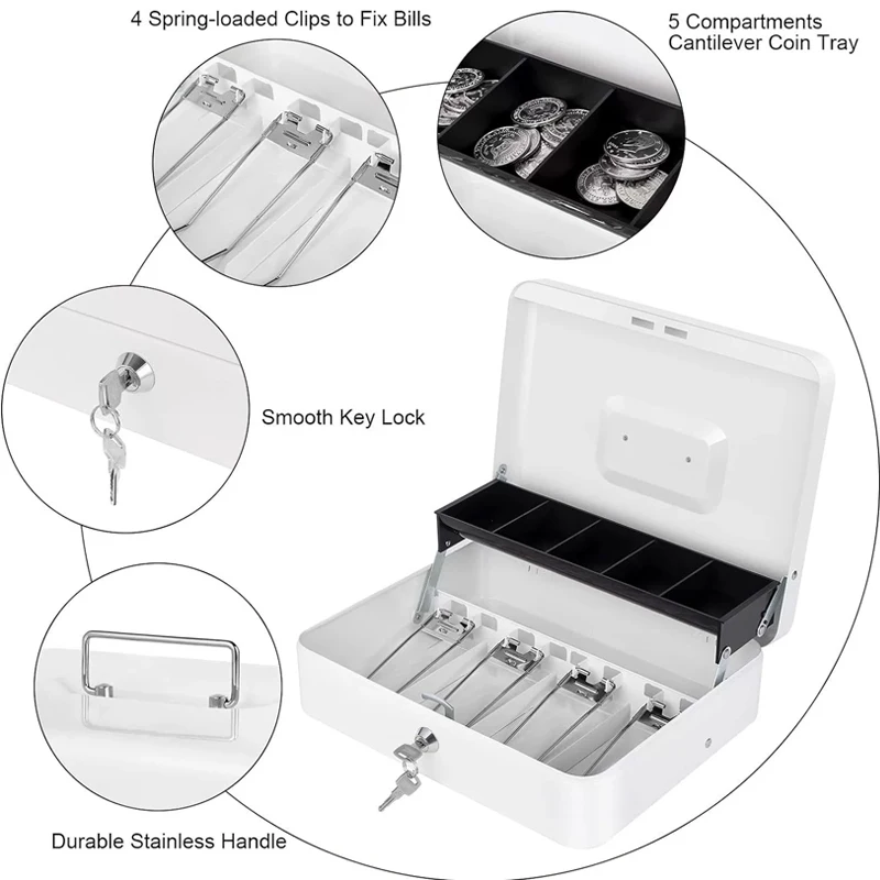 

Adult Money Box Savings, Retail Shop Large Portable Money Organizer Box, Safe Deposit Storage, Receipt Clip for Cash Management