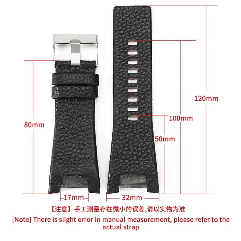 Litchi Pattern Men Waterproof Accessories for Diesel Dz1216 \\1273\\4246 32mm Genuine Leather Concave Interface Watch Strap