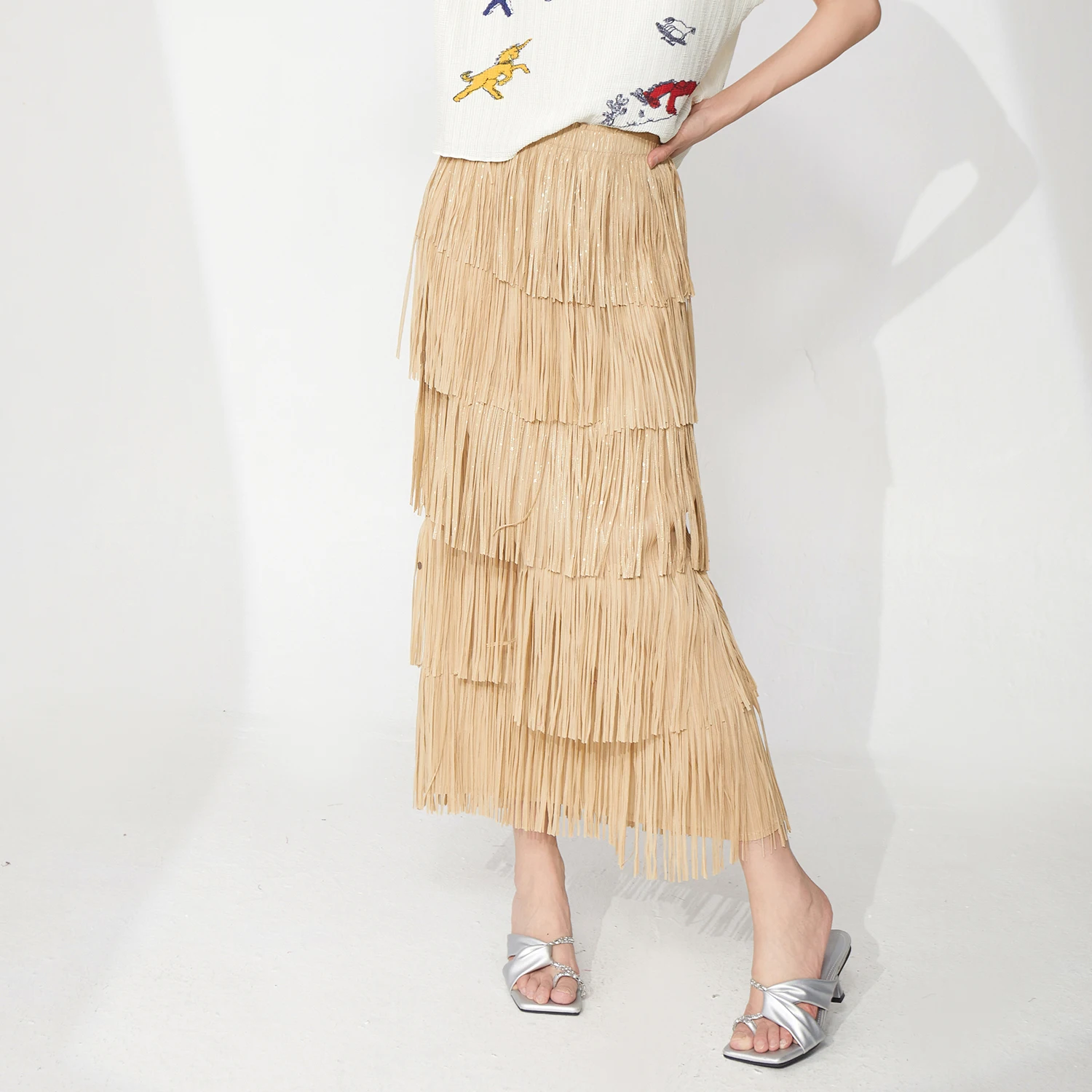Direct From the Factory Women's Elegant Skirt Design High Quality Stretch Tassel Skirt Summer