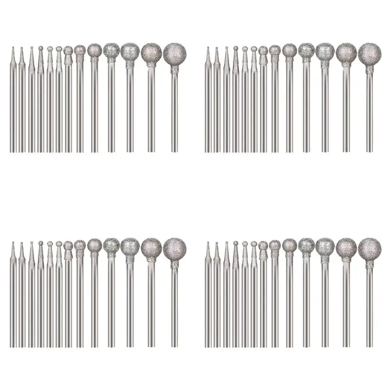 AB33-52 Pcs Ball Shape Diamond Burr Diamond Mounted Grinding Burs Stone Carving Set With 3/32 Inch Mandrel For Rotary Tools