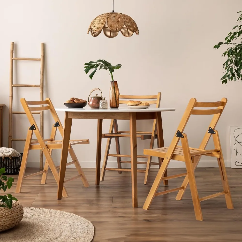 

4 Pack Wood Folding Chairs with Comfortable Curved Backs, Portable and Durable Wooden Folding Chairs for Indoor, Customized