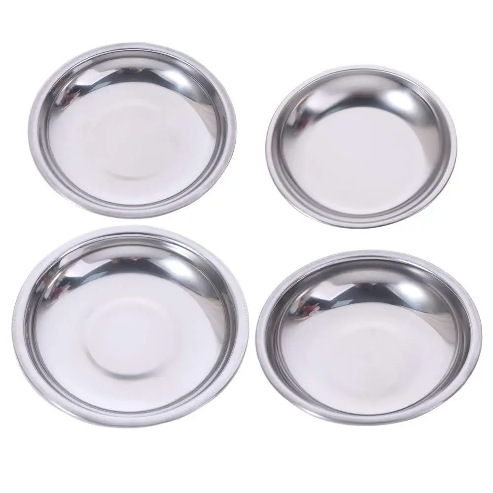 

Durable Stainless Steel Food Snacks Seasoning Dishes Round Mini Appetizer Condiment Tray Silver Dessert Dish Spices