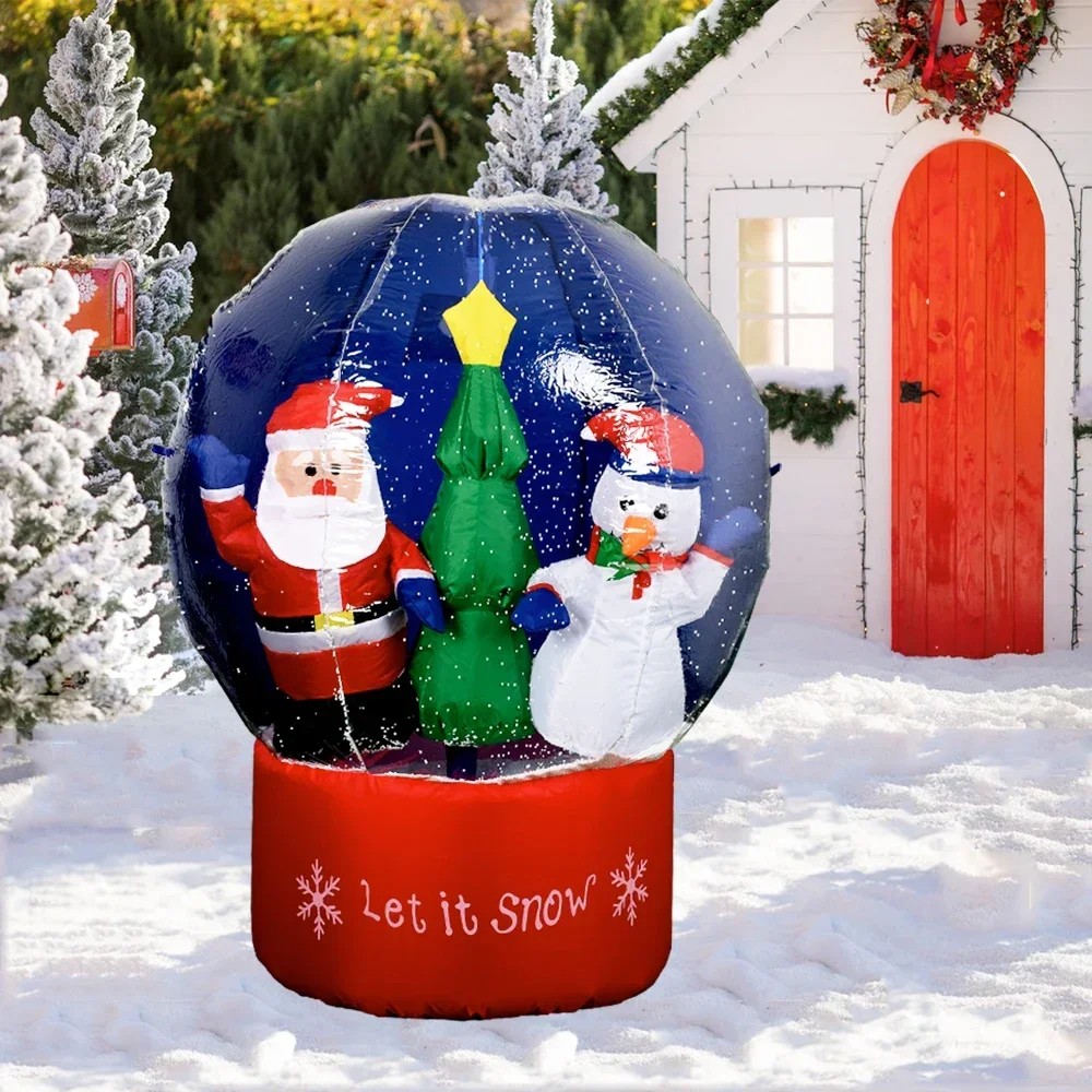 

Inflatable Snow Globe Christmas Outdoor Decoration LED Lighted Crystal Ball with Santa Snowman Holiday Blow Up Garden Lawn Decor