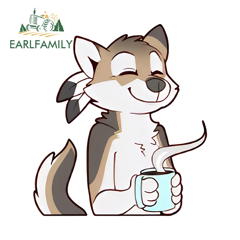 

EARLFAMILY, 13 см x 11,8 см, милая пушистая Питьевая Автомобильная наклейка, интересное звериное животное, личные автомобильные аксессуары с окошком