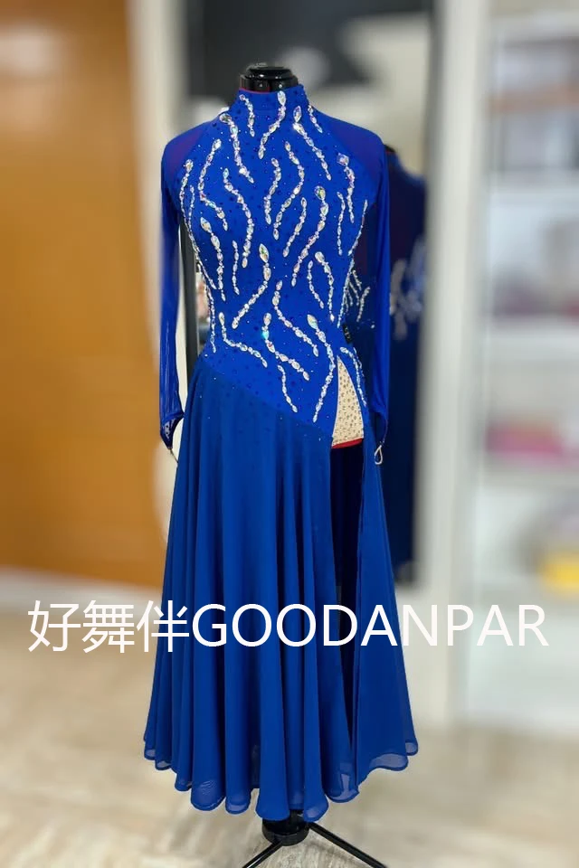 

GOODANPAR New Standard Ballroom Dance Dress Women Girls Competition Costume Lycra Waltz Stage long sleeve