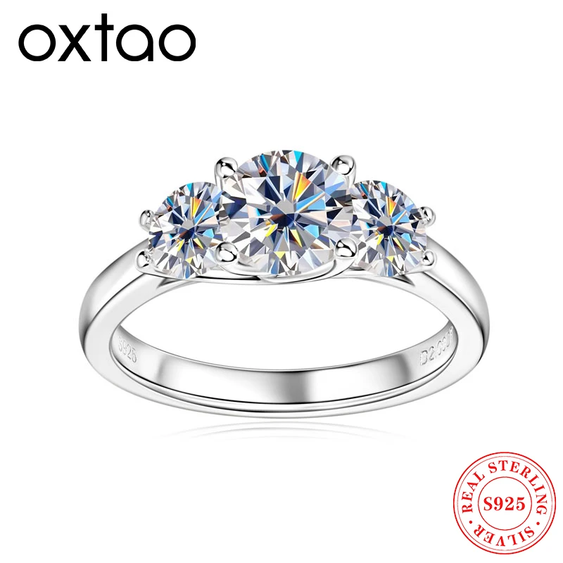 

OXTAO 1 карат и 0,5 карата, круглое кольцо с муассанитом, серебро 925 пробы, 3 камня, обручальные кольца с обещанием для женщин, ювелирные изделия с сертифицированным