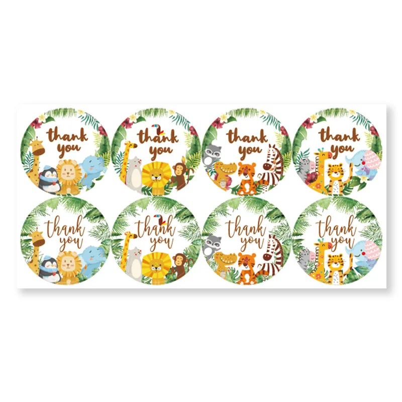 

Thank You Stickers Safari Animal Paper Sticker Birthday Party Gift Seal Labels Kids Favors Jungle Party Supplies 5cm 96pcs Mixed