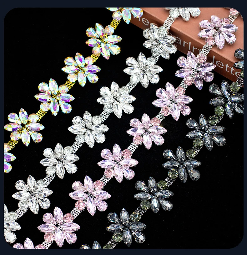 5 Yards Strass-Kette Kristall-Diamant-Zubehör DIY Handwerk Hochzeit Party Dekoration Geschenk Strass-Band Nähzubehör – Detail 2