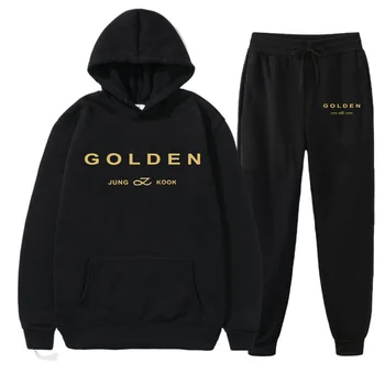 2024New Jungkook Kpop Mens Tuta Sport Felpe Set Golden Album Merch Felpe con cappuccio e pantaloni sportivi elastici Set di moda