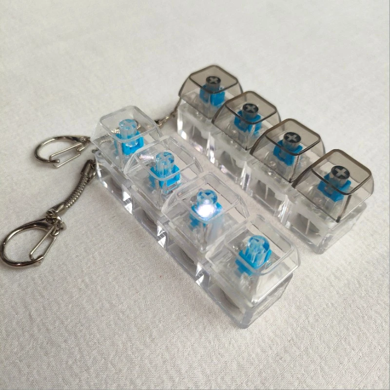 Transparent 4-Key LED Keyboard Fidget Toy, Portable Press Keychain with Light, ADHD Anxiety Relief Accessory