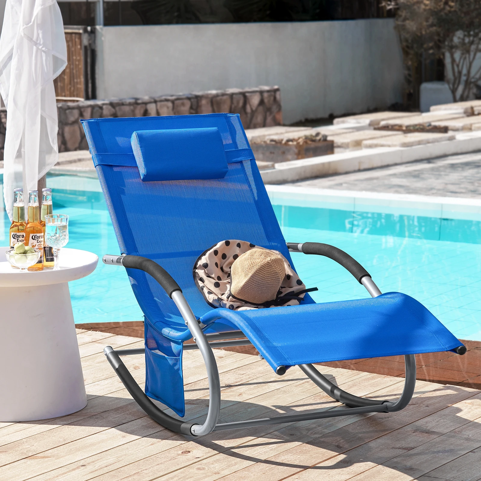 SoBuy OGS28 Sonnenliege Gartenliege wetterfest Liegestuhl Schaukelstuhl mit Kopfkissen Outdoor Terrasse Balkon Camping bis 150kg – Detail 18