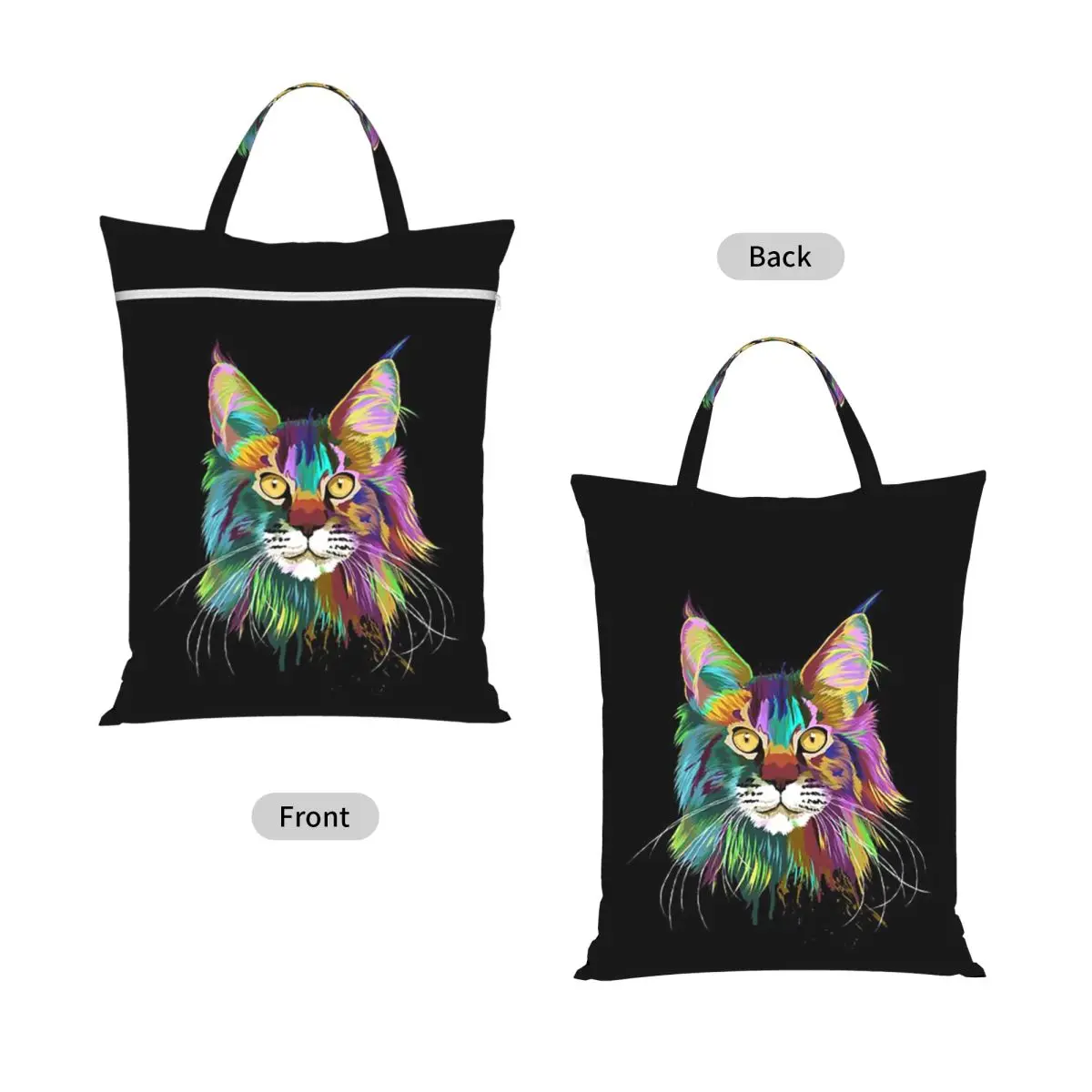 Splash Maine Coon Cat Travel Laundry Bag Waterproof Reusable Dirty Clothes Pouch Gym Yoga Vacation Washing Basket