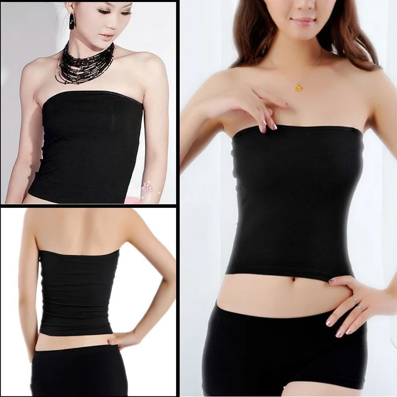 1PCS Black/White Modal Fashion Basic Layering Stretch Plain Strapless Tube Top Seamless Sleeveless Tee Fit For Most Women