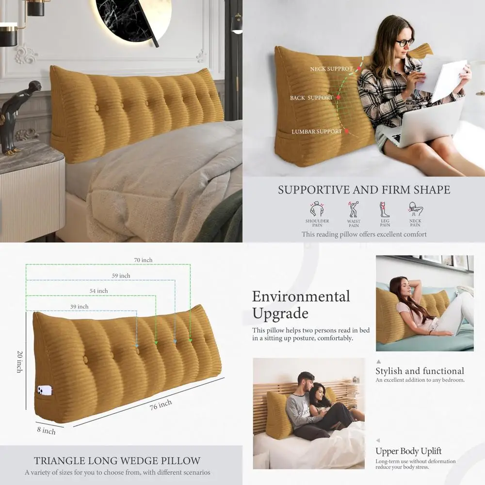 

King Size Bolster Pillow - Fully Stuffed Soft and Firm Support Headboard Pillow with Large Triangular Wedge for Bed