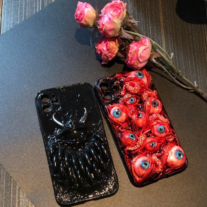 4130 Original 3D Handmade Mobile Phone Case Bloody Cthulhu Eyes Horror Tentacles Fangs Gothic Mobile Phone Case Custom Gift